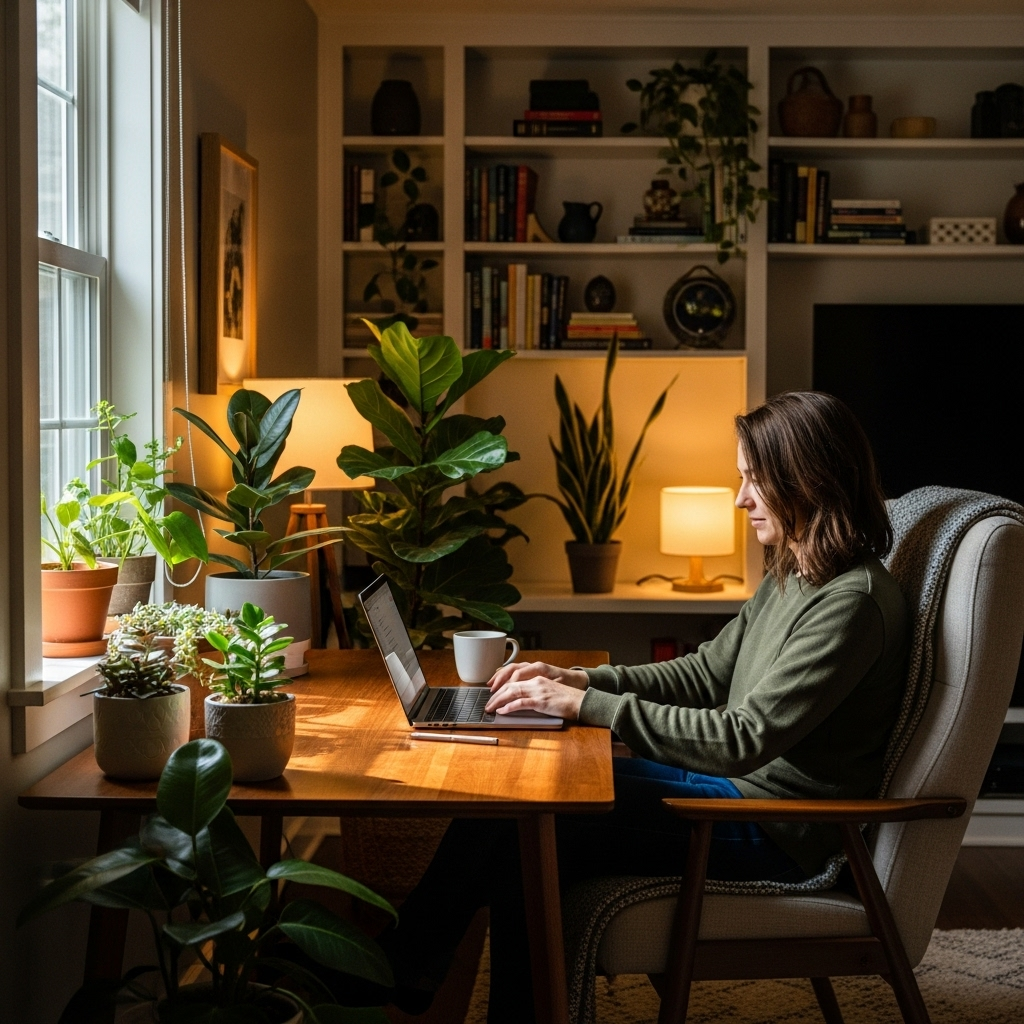 A person's comfortable home office setup