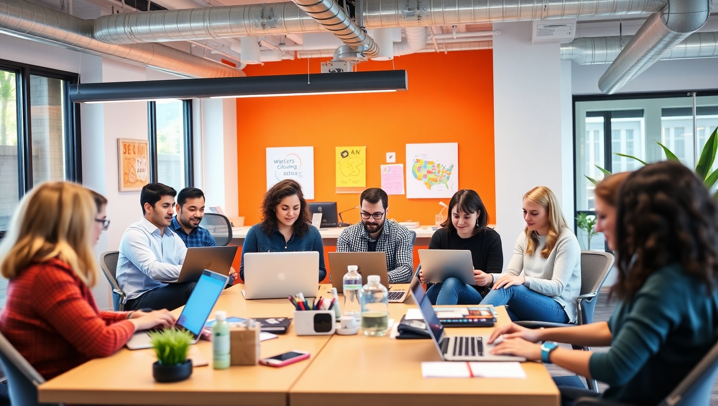 Team collaborating in an office
